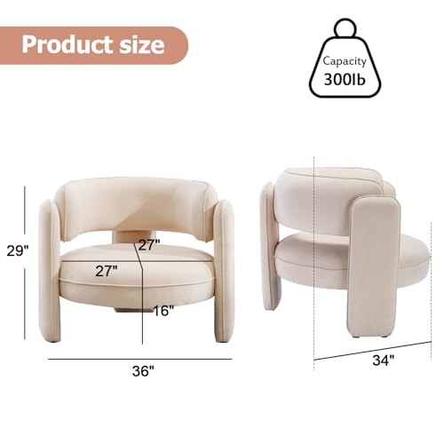 INZOY Mid Century Modern Accent Chair with Velvet Fabric, Comfy Sherpa Accent Chair with Montage Design, Upholstered Boucle Armchair Barrel Chair for Living Room Bedroom Apartment, Beige