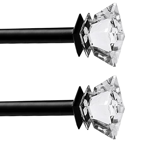 3/4 Inch Curtain Rod Single Window Rods 72 to 144 Inches,Acrylic Diamond Finials,Gold Nickel,2 Pack