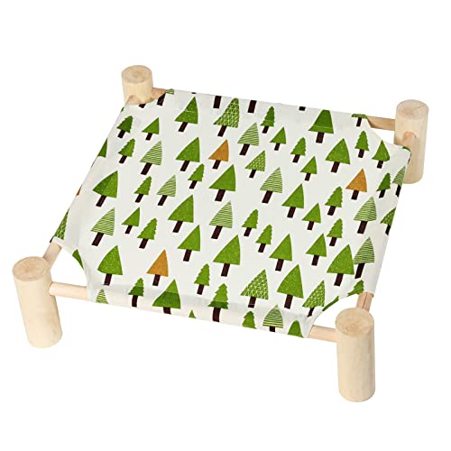 Patas Lague Cat and Dog Hammock Bed Small Dog Bed, Wooden Cat Elevated Cooling Outdoor Bed for All Seasons, Cat Beds for Indoor Cats, Cat Cots Furniture Pet Bed Puppy Bed(Monstera Leaf)