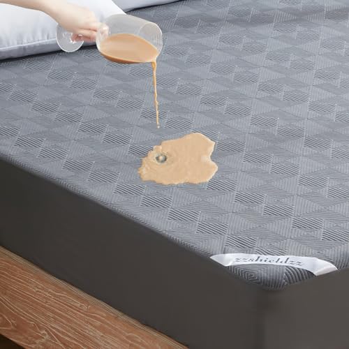 Waterproof Queen Size Mattress Protector, Breathable Bed Cover 3D Air Fabric Mattress Pad,Smooth Soft Noiseless Mattress Cover, Fitted Style with Stretchable Pockets Machine Washable (Gray)