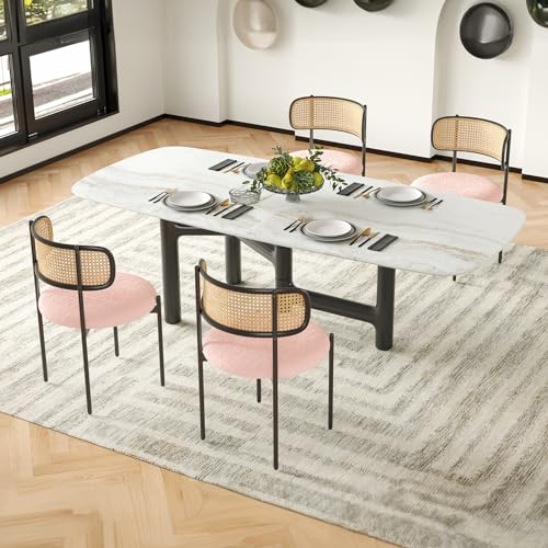 Farini Modern Upholstered Dining Chairs Set of 2,Rattan Back Dining Room Chairs,Accent Kitchen Chairs with Metal Legs,Green