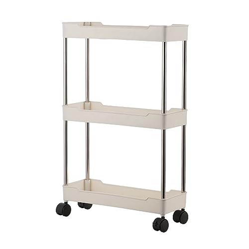 3 Tier Slim Rolling Storage Cart,Bathroom Storage Organizer,Mobile Shelving Unit Utility Rolling Cart with Wheels for Kitchen, Bathroom, Laundry, Narrow Places,Black
