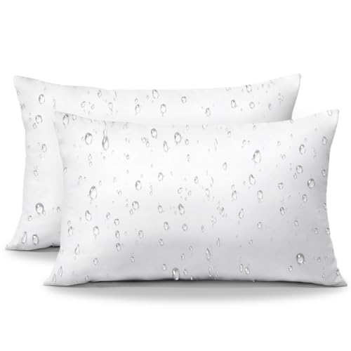 OTOSTAR Pack of 2 Premium Waterproof Pillows Inserts, 18 x 18 Outdoor Decorative Throw Pillow Inserts Soft Fluffy Plump Cushion Inserts for Patio Garden Bench Farmhouse Sofa Couch Bed, White