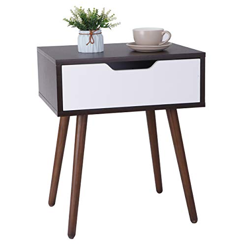 ZenStyle Walnut Brown/White End Table Sofa Table with Drawer, Side Table for Bedroom, Living Room (1)