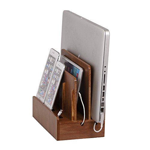 G.U.S. Multi-Device Charging Station Dock & Organizer - Multiple Finishes Available. for Laptops, Tablets, and Phones - Strong Build, Black Leatherette with 4-Port USB Power Strip