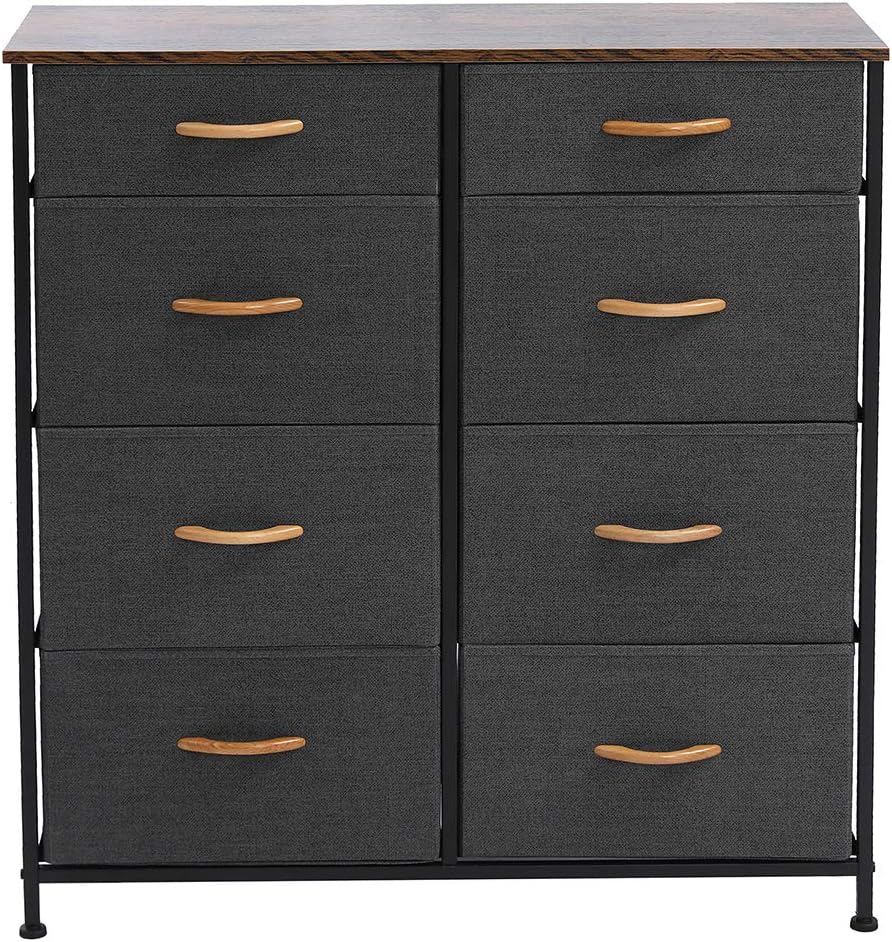 Fabric Dresser for Bedroom, Tall Dresser with 8 Drawers, Storage Tower with Fabric Bins, Double Dresser, Chest of Drawers for Closet, Living Room, Hallway, Children's Room