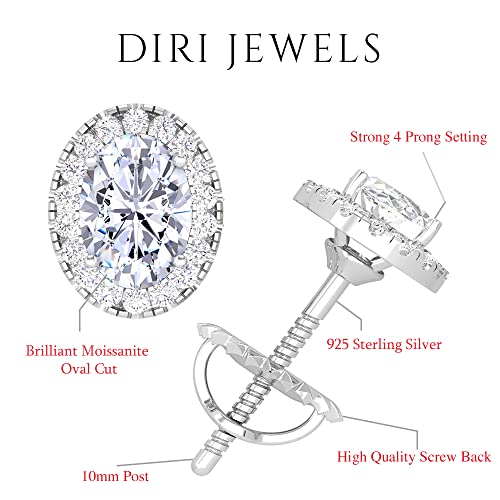 Moissanite Halo Stud Earrings, 0.5ct-3ct D color VVS1 Clarity Round Brilliant Cut Lab Grown Diamond Moissanite 14K White Gold Plated 925 Sterling Silver Moissanite Earrings For Women