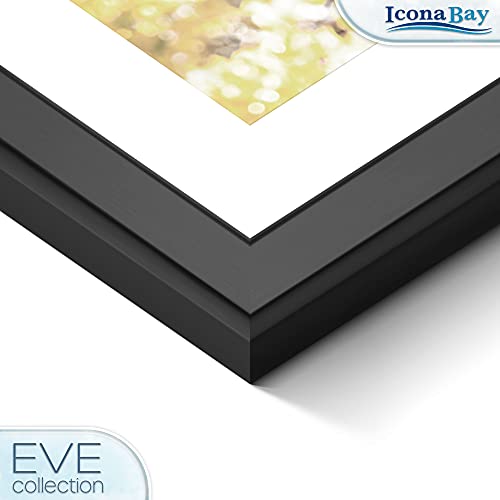 Icona Bay 8x10 White Picture Frame w/Removable Mat to 5x7, Modern Double-Beveled Frame, Tabletop or Wall Mount, Eve Collection