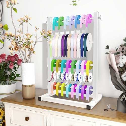 5 Tier Ribbon Holder Organizer Rack, Ribbon Holder, Ribbon Storage, Large Capacity Ribbon Organizer for Craft Room,Cake Shop,Flower Store(Black)