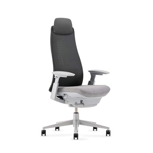 Haworth Fern Executive Office Chair with Ergonomic Innovations - Stylish Desk Chair with Breathable Mesh Finish and Adjustable Headrest - with Lumbar Support (River Rock)