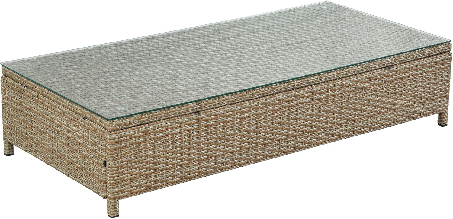 3-Piece Patio Furniture, Weather PE Rattan Wicker Sectional Sofa Set with Adjustable Chaise Lounge Frame and Tempered Glass Table, Washable Pillow&Cushion, Natural