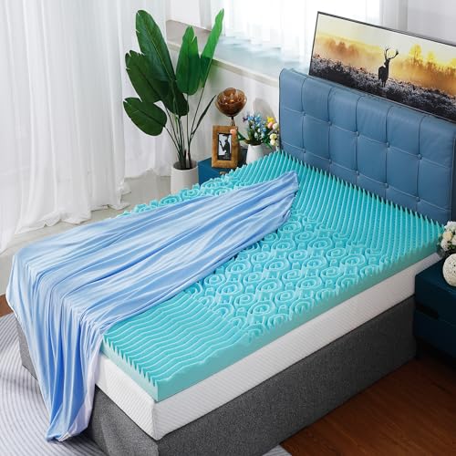 Mattress Topper King 2 Inch Egg Crate Convoluted Cooling Gel Memory Foam with Bonus Machine Washable Cover,Air Flow Design,US and Euro Certified