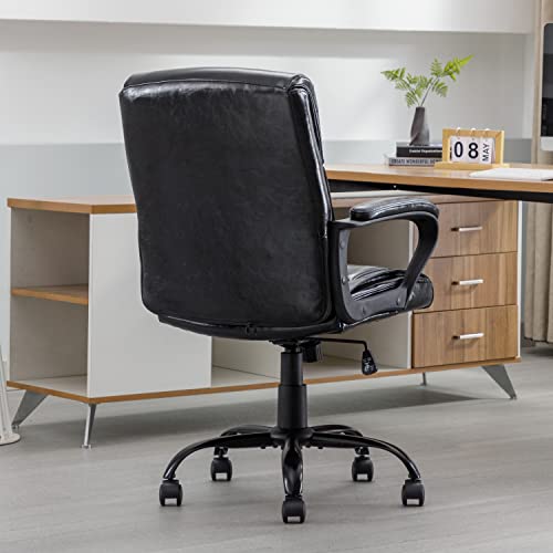DYHOME Leather Office Chair Brown Desk Chair with Padded Armrests, Home Office Desk Chair Mid Back Ergonomic Computer Chair with 30° backrest recline, Capacity 400lbs