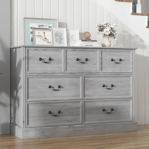 White 6 Drawers Dresser for Bedroom, Wood Modern Dresser Chest of Drawers Organizer Storage, Rustic Tall Farmhouse Dresser Chest of Drawer for Living Room, Closet, Hallway Children's Room