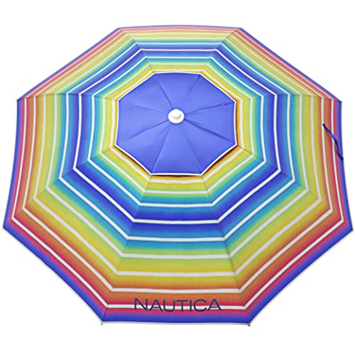Nautica Beach Umbrella - 7 Ft Heavy Duty Portable Beach Umbrellas for Sand & Sun UPF 50+ Protection, Wind & Sand Anchor for Strong Stability - Large Vented Umbrella for Beach + 2-Way Tilt System