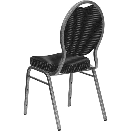 Flash Furniture 4 Pack HERCULES Series Teardrop Back Stacking Banquet Chair in Black Patterned Fabric - Silver Vein Frame