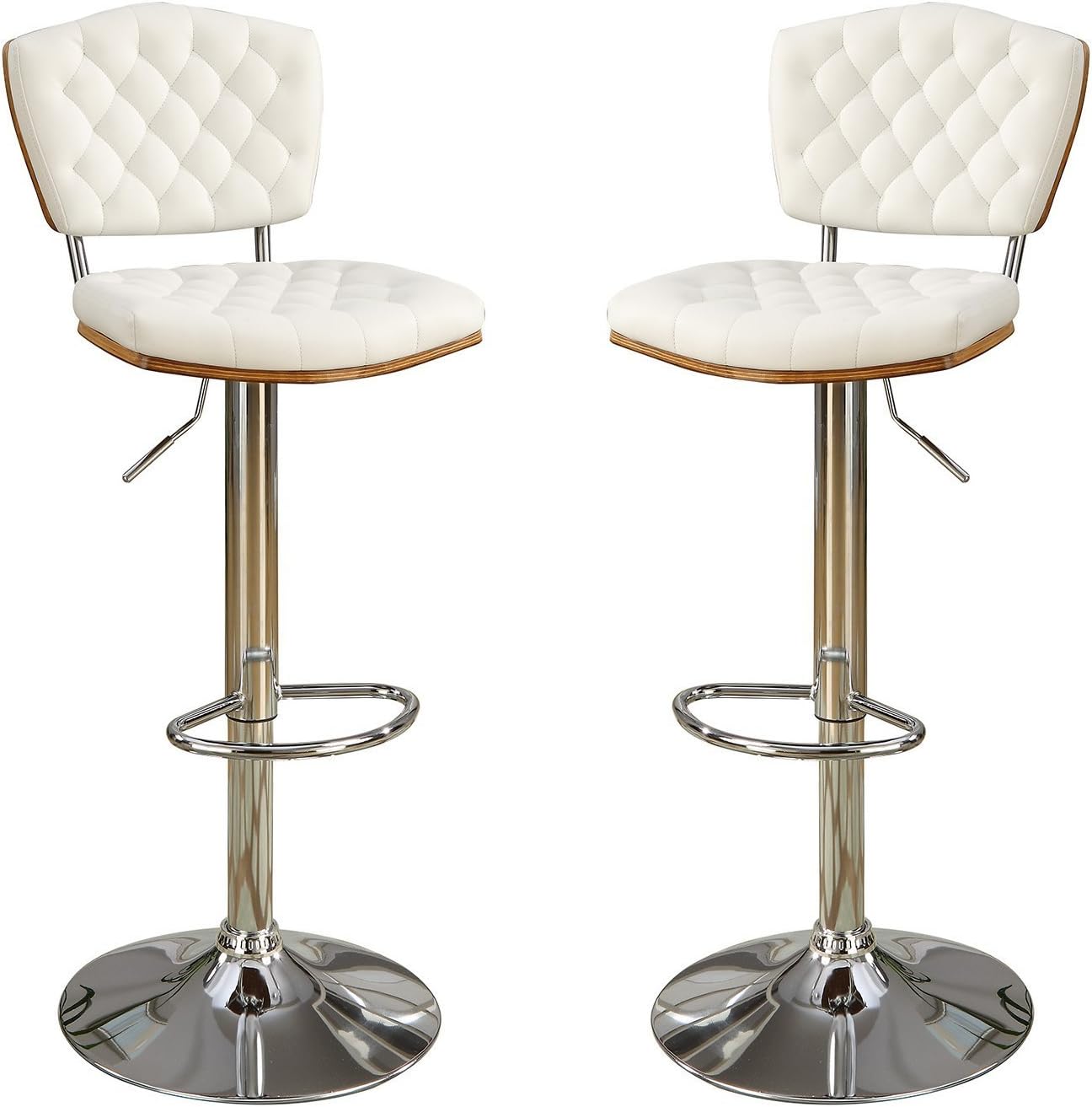 Poundex Bobkona Lyssa Adjustable PU Bar Stool, White, Set of 2