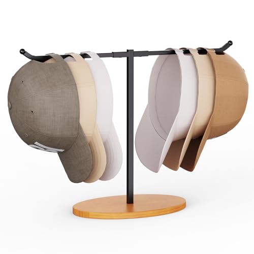 Hat Organizer for Baseball Caps, Free-Standing 1 Tier Hat Rack Black Metal Hat Holder Storage 10 Baseball Caps for Dresser Bedroom Living Room
