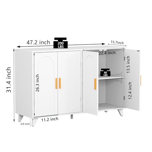 Vibe & Dine Accent Buffet Cabinet, Modern 3 Door Cabinet with Adjustable Shelves, Wooden Sideboard Coffee Bar Cabinet, Entryway Credenza Storage Cabinet for Living Room Hallway