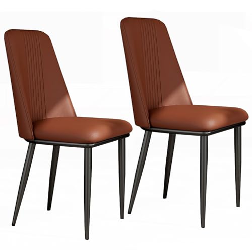 Brown Dining Chairs Set of 2,Mid-Century Modern Upholstered PU Leather Chairs,Leisure Living Room Reception Chairs/Office Chair (Color : A)