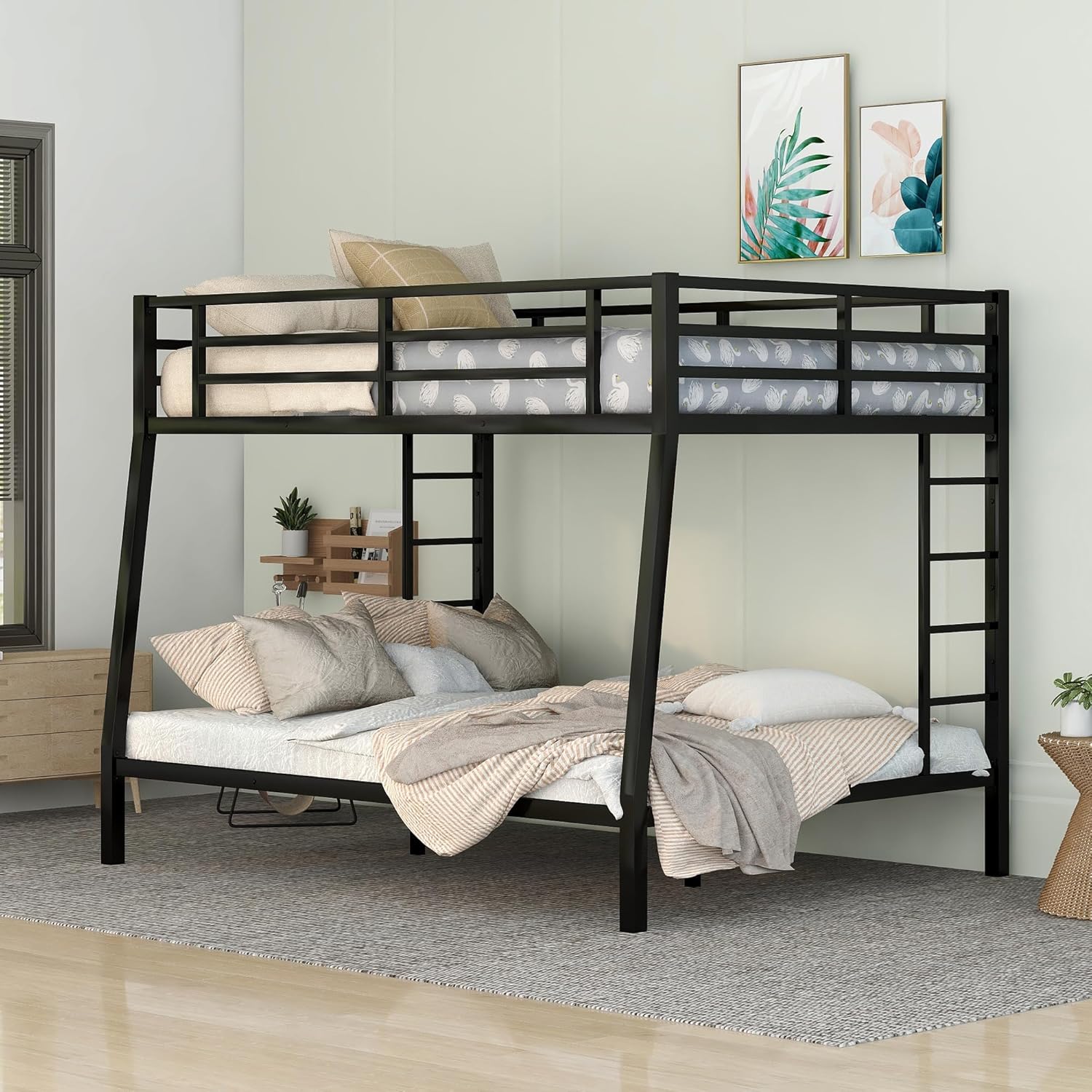 Bellemave Bunk Bed Full XL Over Queen Metal Bunk Bed, Black