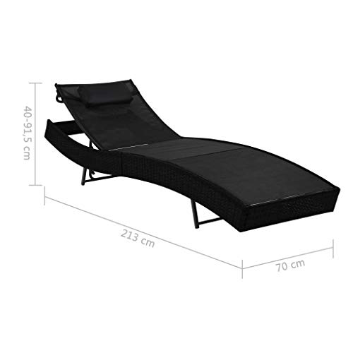 Sun Loungers 2 pcs, Balcony Chairs Bed Chair Patio Chairs Layout Chairs Suitable for Balcony Clearance Outside Deck with Table Poly Rattan and Textilene Black
