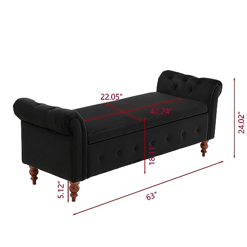 Velvet Storage Ottoman Bench, 63