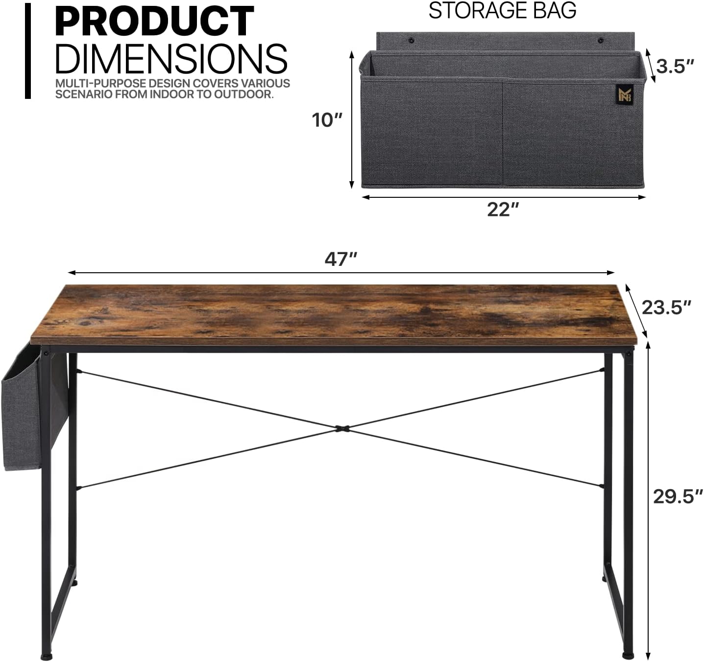 Magshion Desk and Chair Set, 47 Inches Computer Study Table with A Storage Bag and 95°-125° Adjustable High Back Ergonomic Desk Chair for Home Office Bedroom