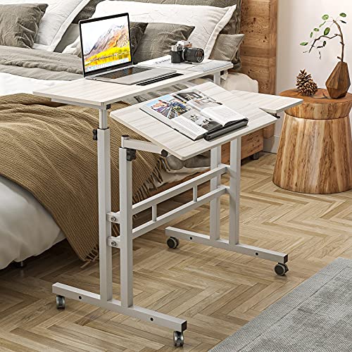 SogesPower 2 Platforms Mobile Laptop Desk Adjustable Side Table Computer Stand for Bed Sofa, JZS-101-2MP