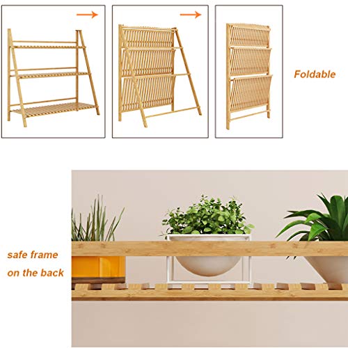 Flower Pot Holder Potted Rack 3 Tier Bonsai Display Shelf Storage Shelves Bamboo Herb Plant Stand Folding Modern Indoor Decoration for Balcony Garden Patio