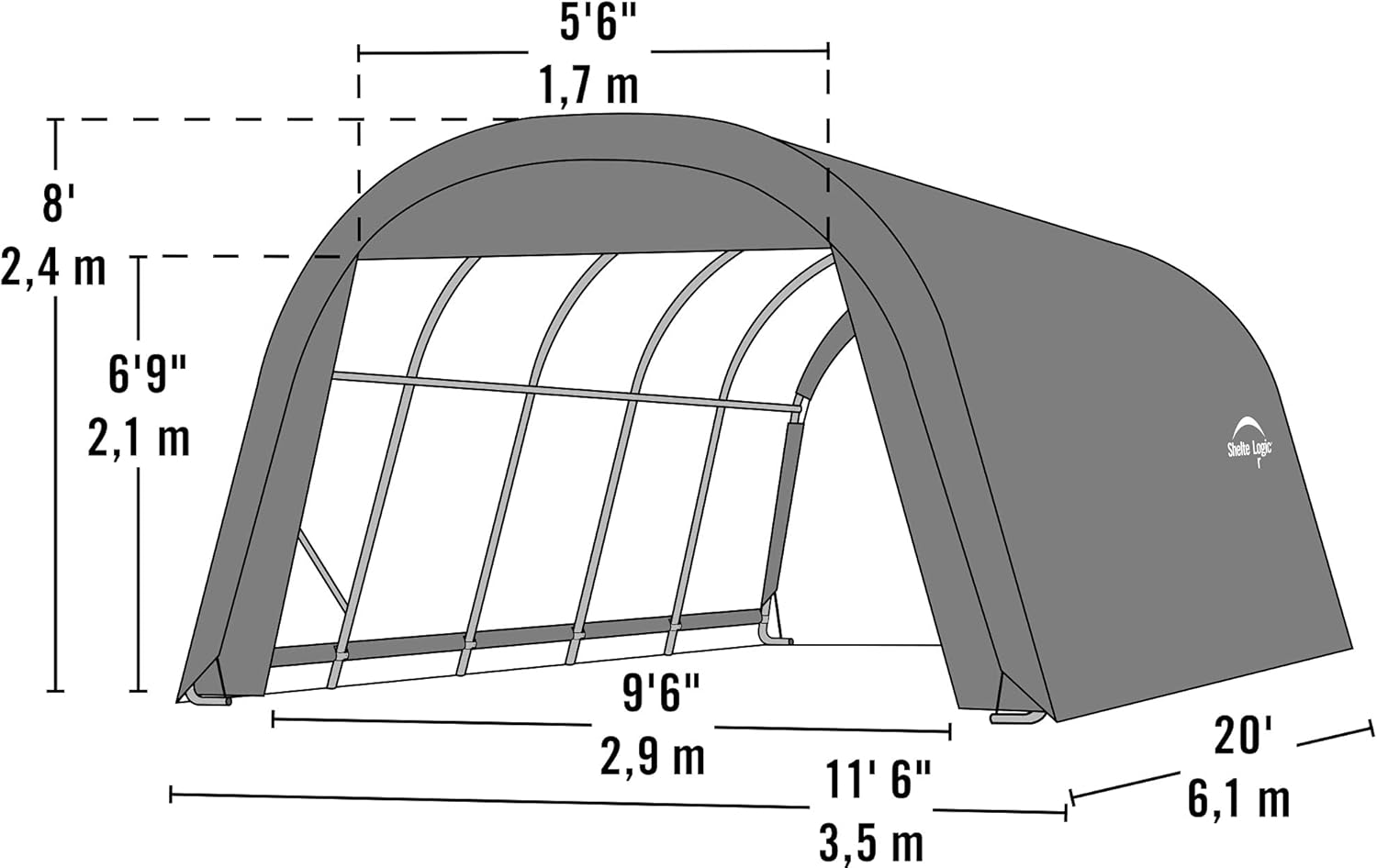 ShelterLogic 71342 Green 12'x20'x8' Round Style Shelter