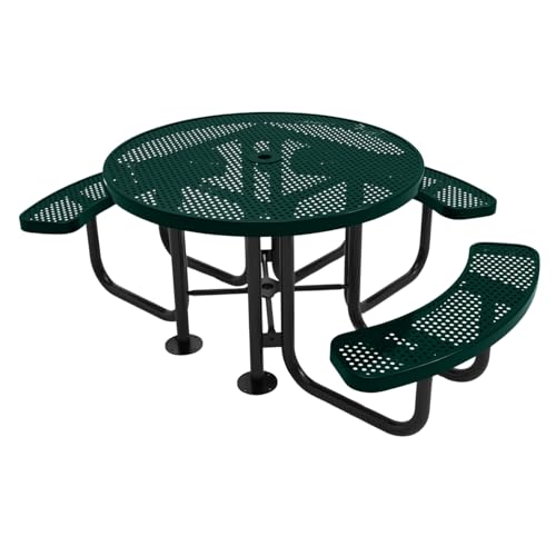 Coated Outdoor Furniture Heavy-Duty Portable ADA-Compliant Outdoor Picnic Table with Umbrella Hole, Punched Steel Patio Dining Furniture Made in America (46