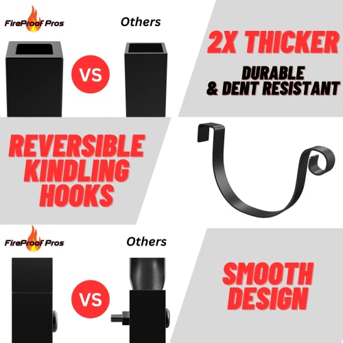 Firewood Rack Outdoor and Indoor Firewood Storage with Kindling Wood Hooks. 24 in curved Double Coated Fire Wood Rack. Waterproof Rustproof Stable Log Holder and Fireplace Organizer