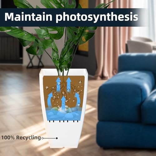 Large Square Tall Planters - 21'' Lightweight Flower Pots with Drainage Design for Indoor/Outdoor (Black, 2 Set)