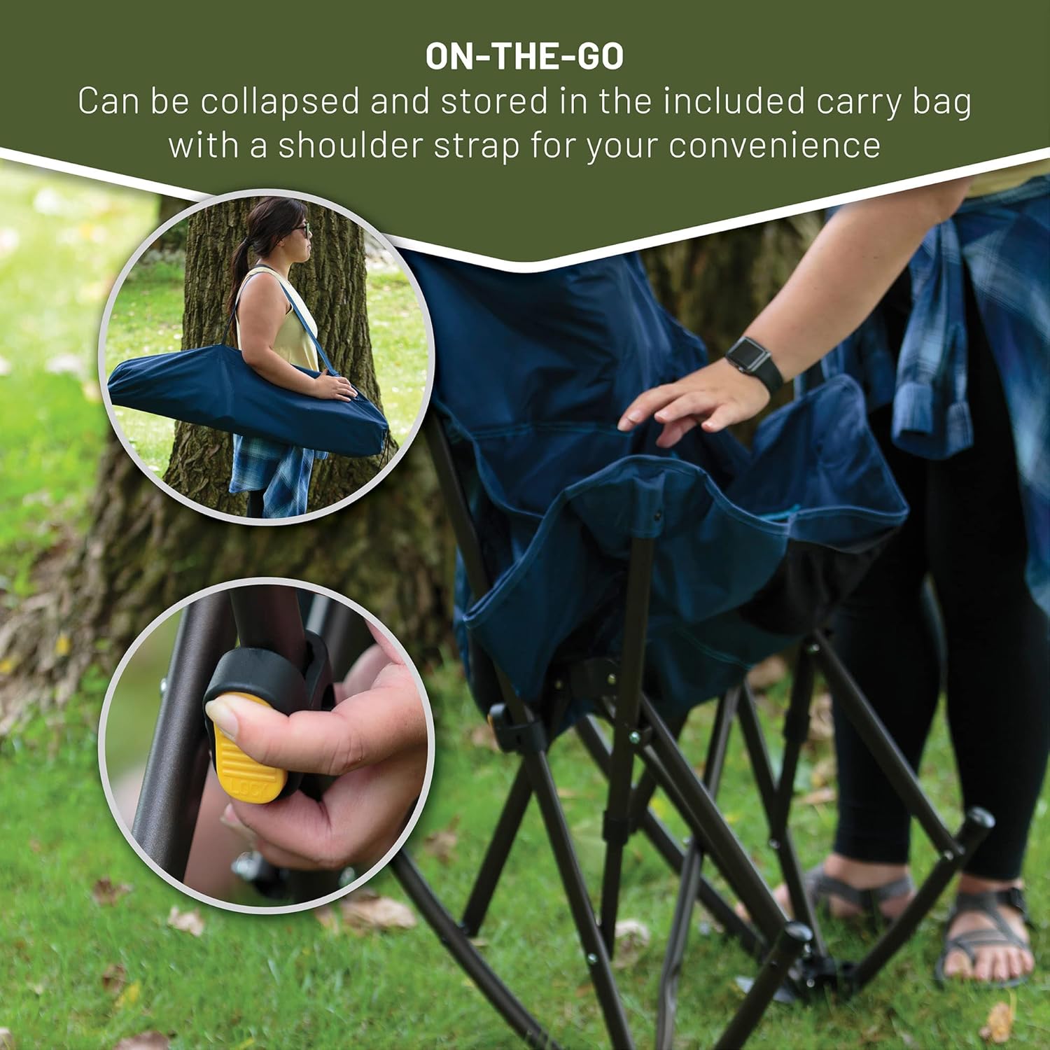 Timber Ridge Capsule Quad Folding Rocker Compact Rocking Camping Chair, 22.83”W x 20.47”D x 18.5”/33.07H, Blue