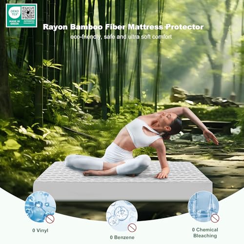 GRT Waterproof Mattress Protector Queen, Rayon Bamboo Mattress Protector Breathable Cooling 3D Air Fabric Soft Mattress Pad with 6-26 inches Deep Pocket Noiseless Mattress Cover Machine Washable