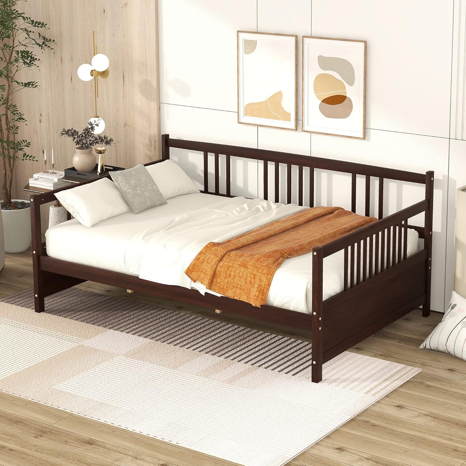 Bellemave Full Daybed Frame, Wood Daybed with Rails, Sofa Bed with Slat Support, Platfrom No Box Spring, Espresso