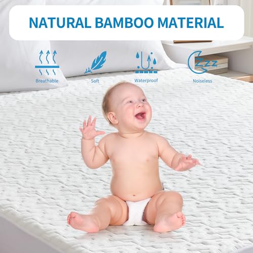 Waterproof Mattress Protector Queen Size, Rayon Made from Bamboo Bed Mattress Pad Cover Cooling 3D Air Fabric, Noiseless Breathable Mattress Pad Fitted with Deep Pocket 8