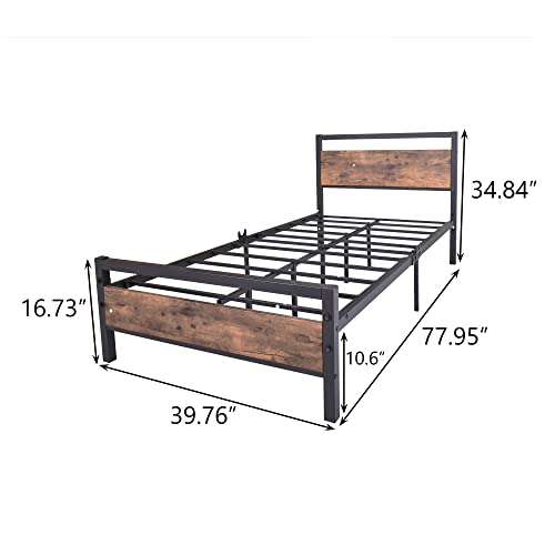 JURMERRY Queen Size Metal Platform Bed Frame with Wooden Headboard and Footboard Heavy Duty Steel Support, Mattress Foundation, No Box Spring Needed, Easy Assembly, Black RB