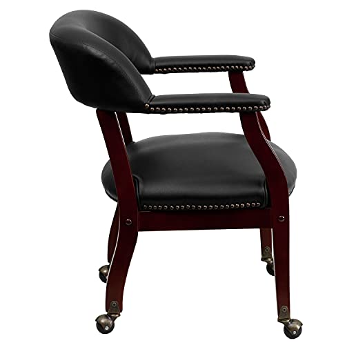 EMMA + OLIVER Navy Vinyl Luxurious Conference Chair with Casters