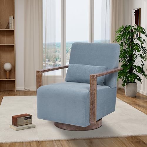 Swivel Accent Chair, Living Room Chair, Modern Arm Chair Sofa Chair with Solid Wood Armrests, 360 Degree Comfy Lounge Reading Chair, Swivel Barrel Chair, Side Chair for Hotel, Bedroom, Office, Beige