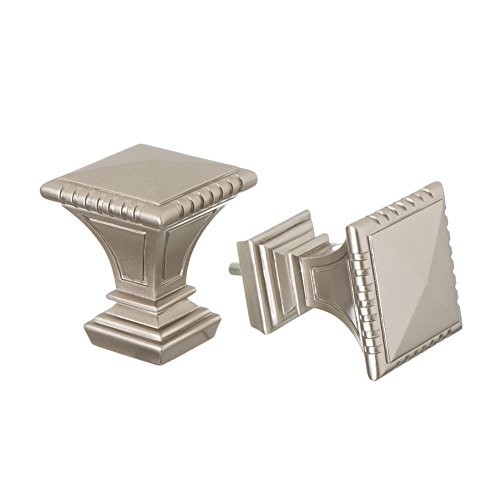 Ivilon Decorative Window Curtain Rod - Carved Square Finials, 1 1/8 in Rod, 72 to 144 in. Satin Nickel