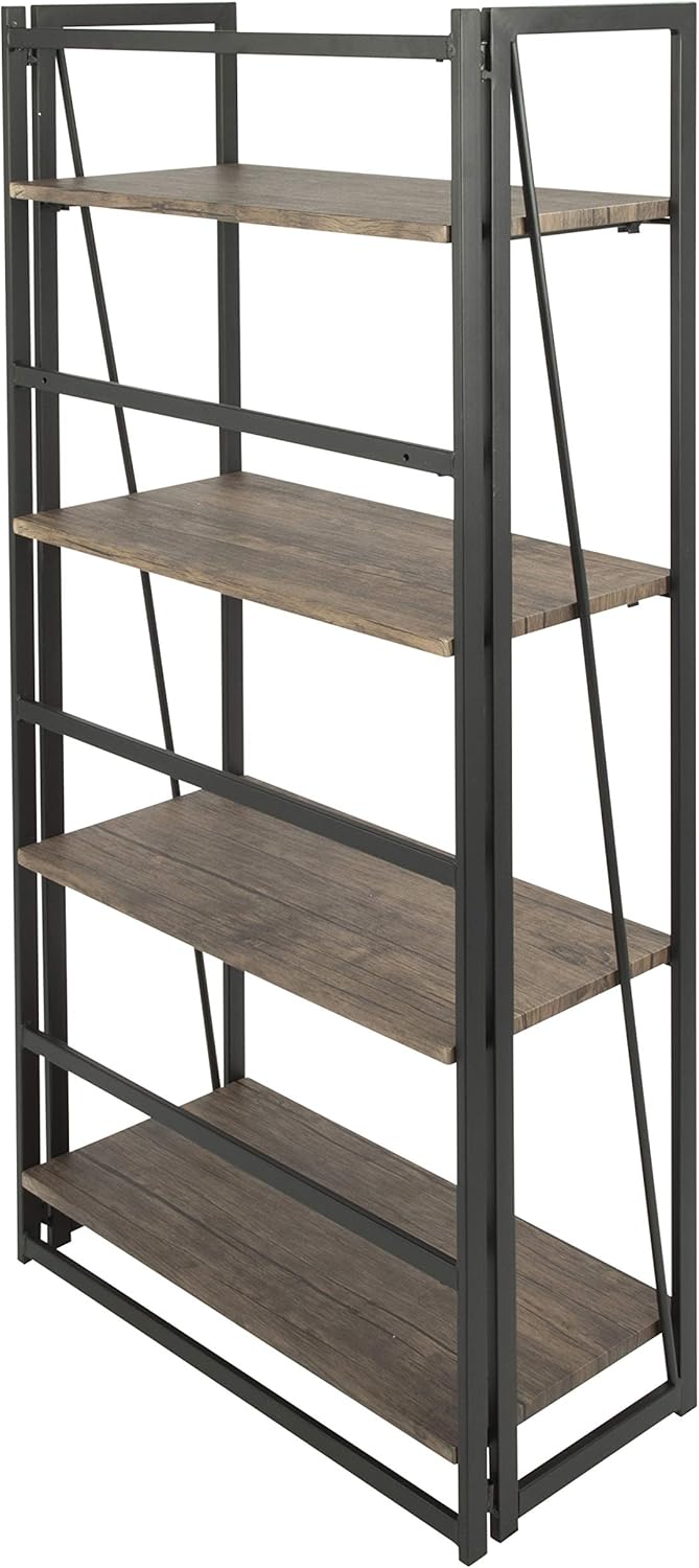 4 Tier Bookshelf Rustic Industrial Bookcase with Modern Open Wood Shelves, Brown