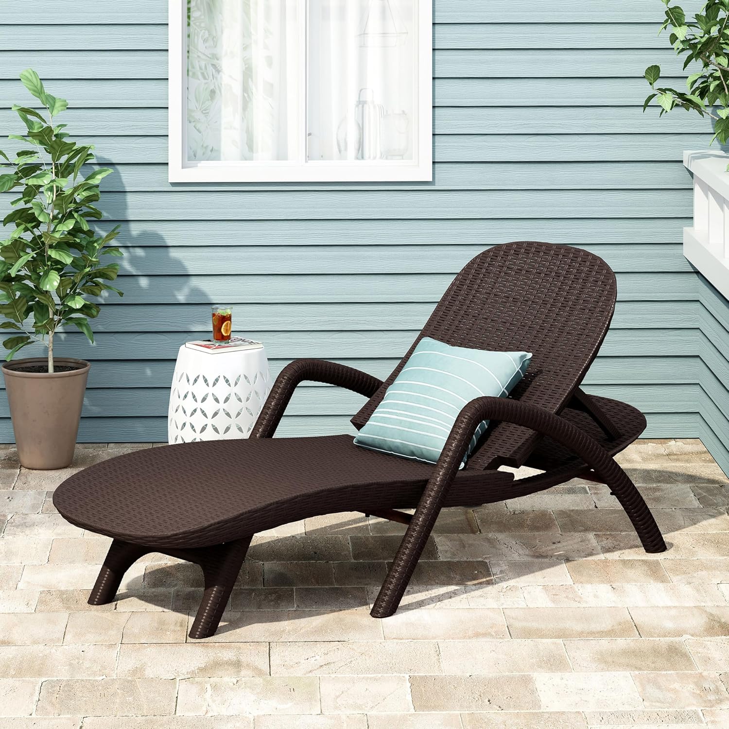 Outdoor Polypropylene Resin Chair with 3D Wicker-Look - Hand-Crafted, Weather-Resistant Patio Furniture in Dark Brown Finish