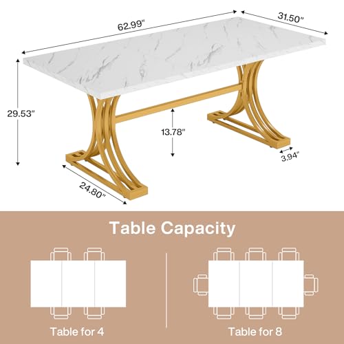 Tribesigns 63-Inch Rectangular Dining Table for 4 to 6, Kitchen Tables for Dining Room, Modern Dinner Table with Grey Table Top and Stylish Metal Legs (Only Table) (Grey+Black)