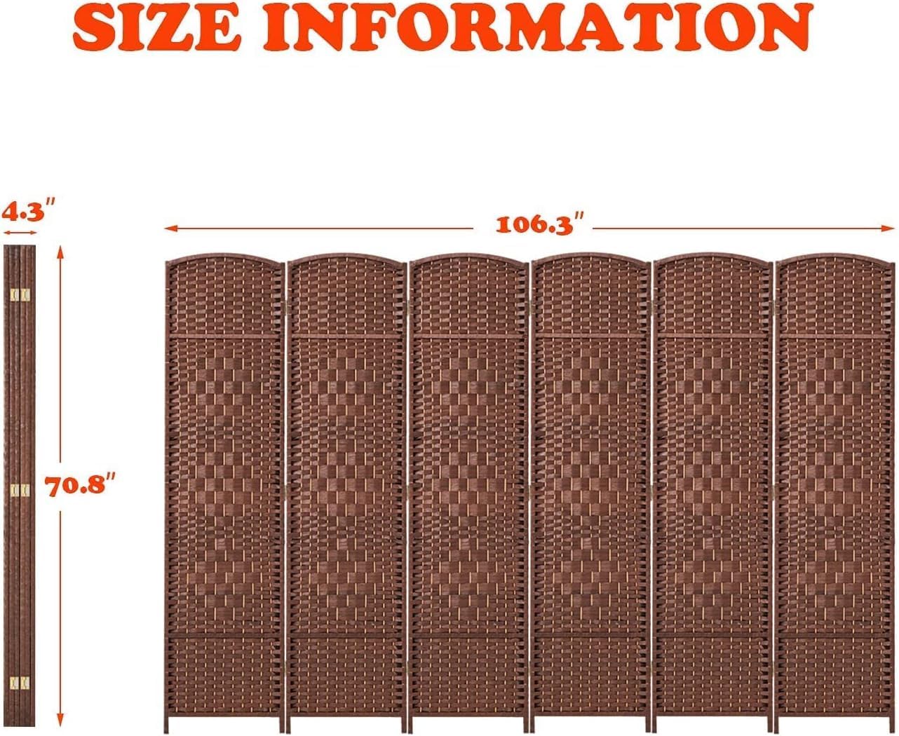 Room dividers 6 ft Folding Privacy Screen, Tall Extra Wide Partition Foldable Panel Wall Divider(Brown, 6 Panel)
