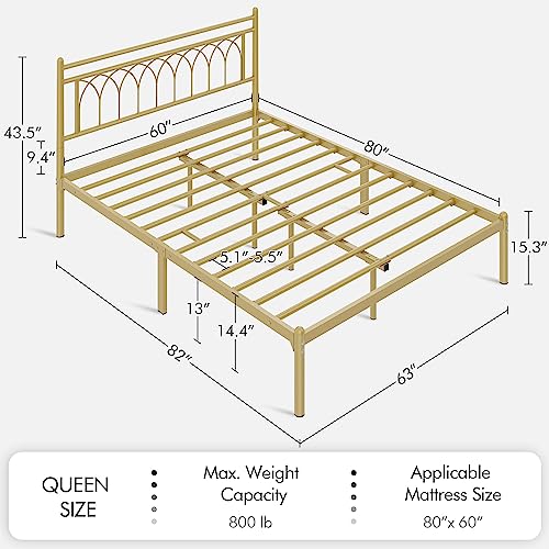 Topeakmart Modern Queen Size Metal Platform Bed Frame with Petal Accented Headboard, Spacious Underbed Storage, Heavy Duty Metal Slat Support, No Box Spring Needed, Easy Assembly Bed Frame, Black