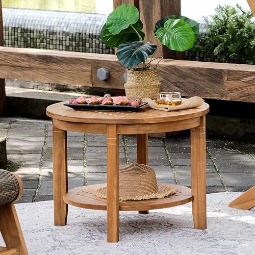 Cambridge Casual Auburn Teak Wood Padded Upholstered Patio Conversation Set, Adirondack Chair + Ottoman