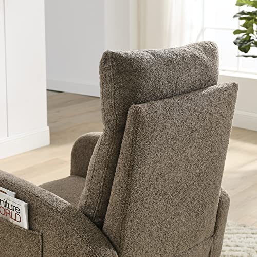 HomSof Modern Accent High Backrest Living Room Lounge Arm Rocking Chair,Two Side Pocket, White Teddy