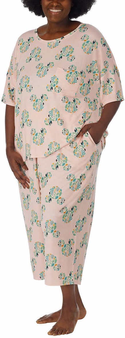 Disney Womens 2 Piece Capri Pajama Set (X-Large, Mickey Mouse Pink)